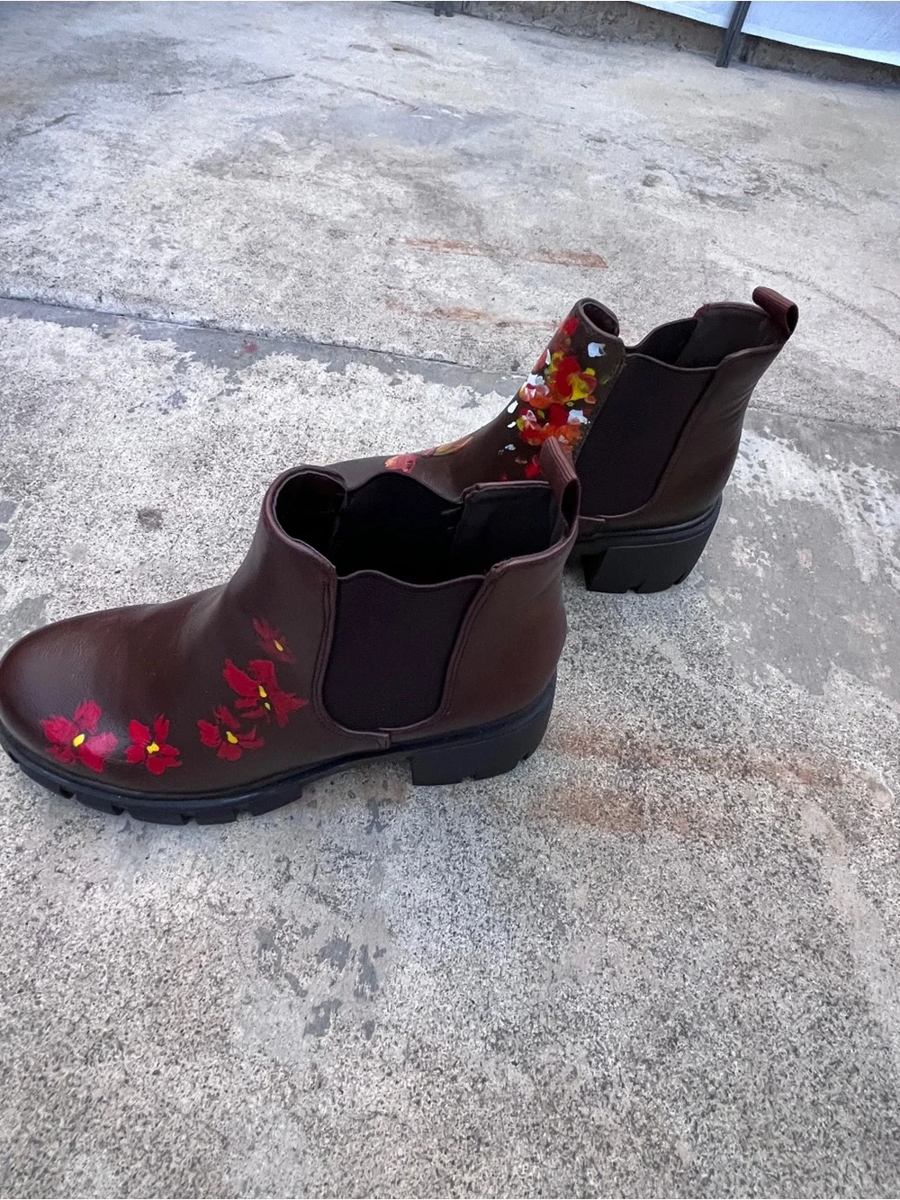 Soda Brown Ankle Boots with Hand-Painted Floral & Bird Art